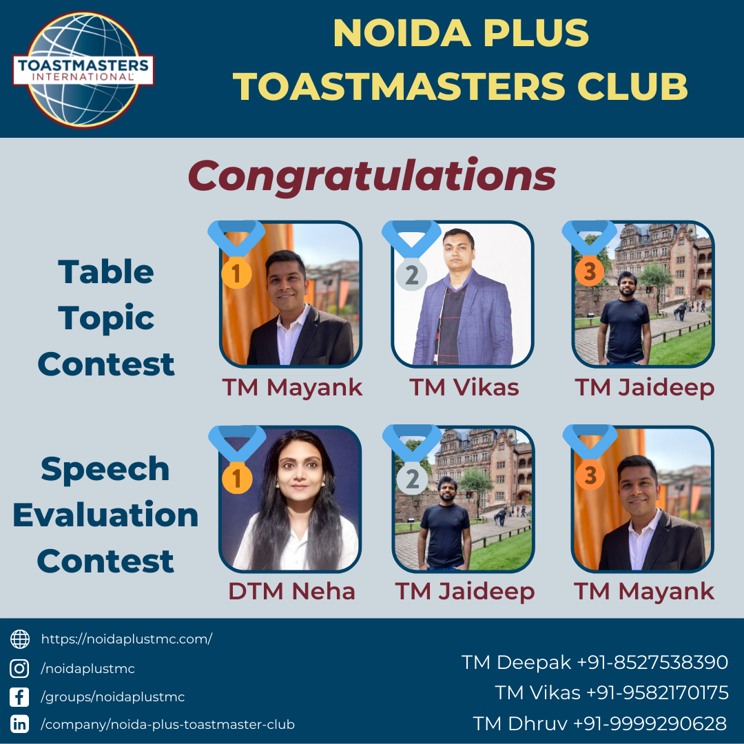 Noida Plus Toastmasters Club – Communication, Public Speaking and Leadership